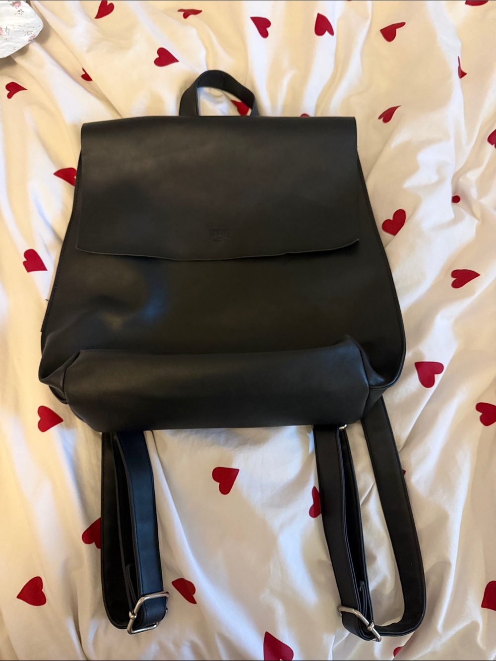 Roots Black Leather Backpack
